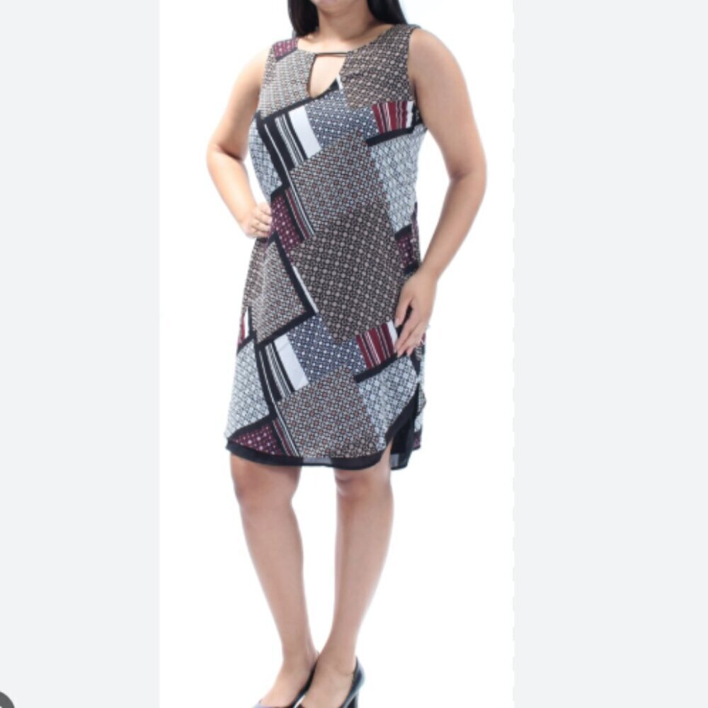 Bar III NWT patchwork mixed print keyhole detail shift dress size S